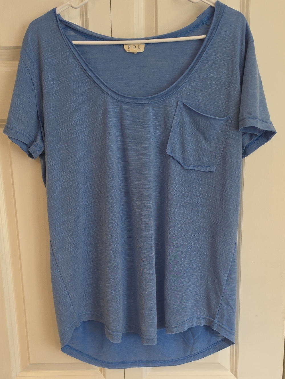 POL Light Blue Scoop Pocket Short Sleeve Tee